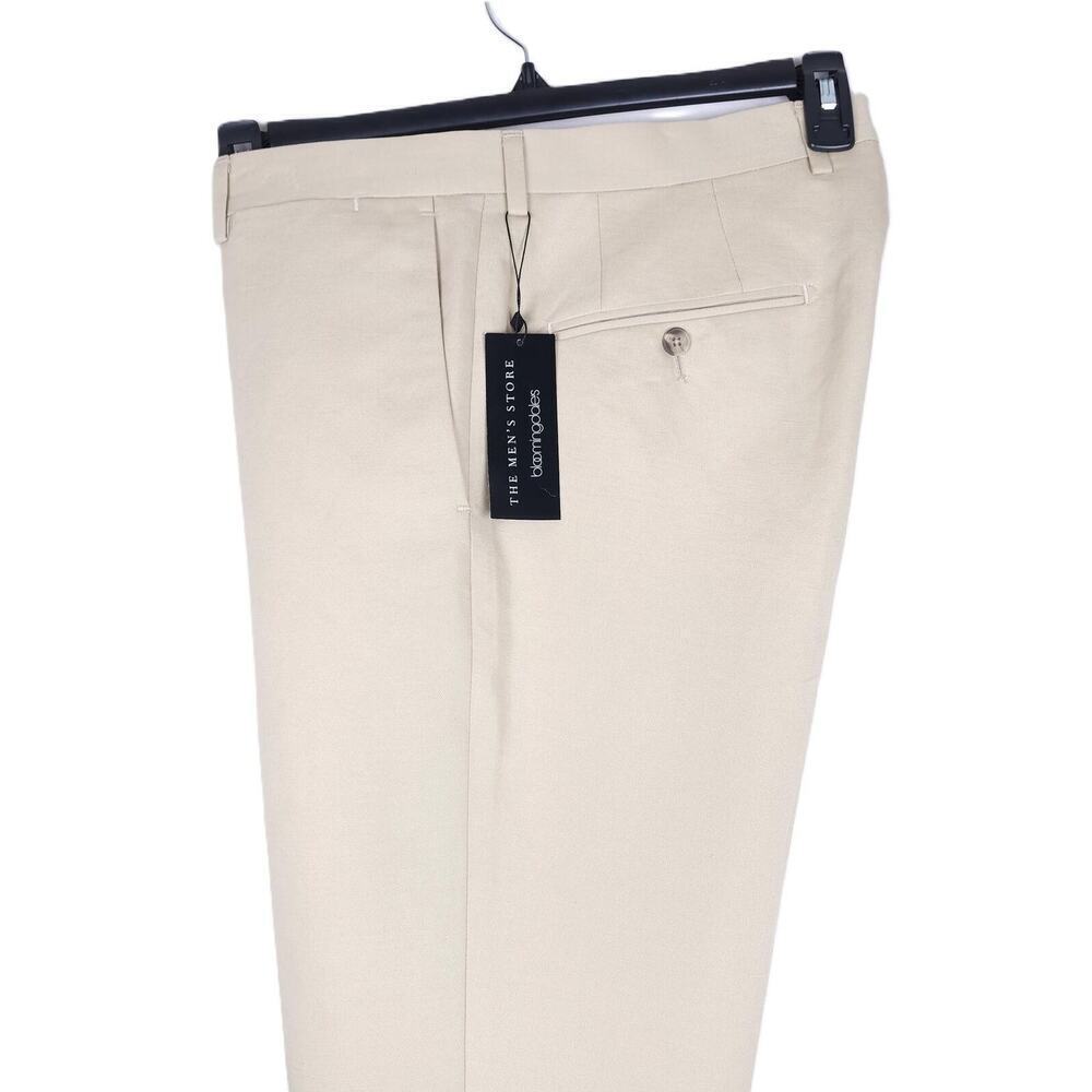 The Mens Store Slim Fit Dress Pants Sz 38 R Tan Solid Cotton & Linen Blend NWT